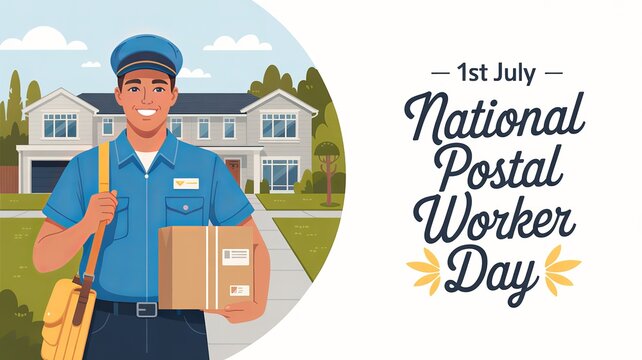 National Postal Worker Day, Postman in blue uniform represents national communication and delivery network.
