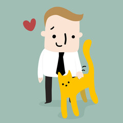 Businessman love cat cartoon illustration vector