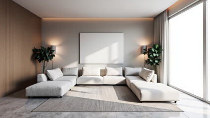Realistic 3D Render of a Minimalist Living Room