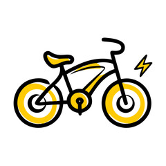 Fototapeta premium Electric bike illustration with yellow wheels and lightning symbol 