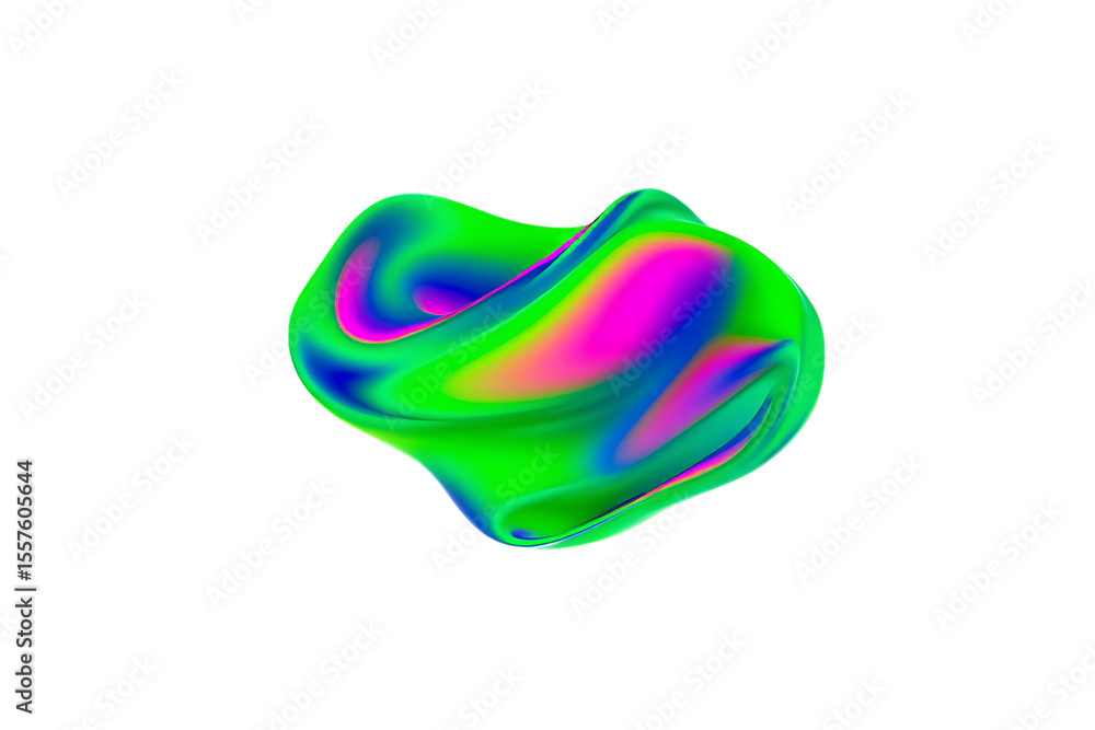 Poster abstract fluid shape with vibrant neon colors on black isolated on a transparent background form org