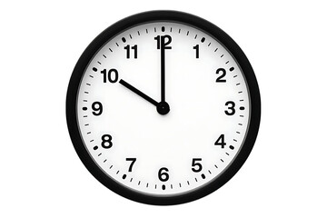 Black framed analog clock showing ten oclock isolated on a transparent background time
