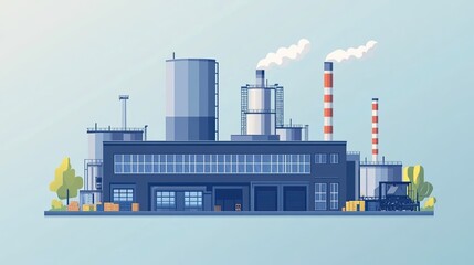 Minimalist Factory Illustration in Flat Style Showing Industrial Building for Manufacturing and Production Concepts