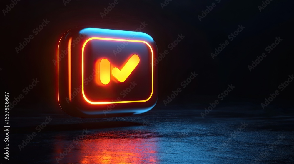 Poster neon comment button icon glowing in dark interface, digital interaction symbol for online platform a