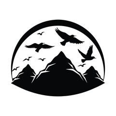 Majestic mountain sunrise with birds in flight a striking silhouette design
