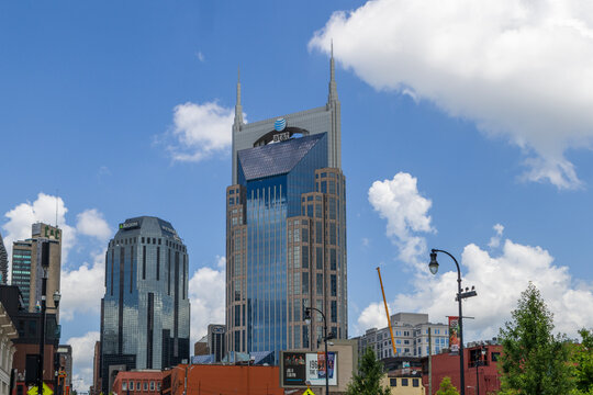 Skyscrapers, hotels and office buildings in the city skyline in downtown Nashville Tennessee USA