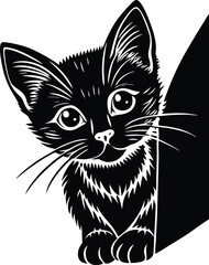 Adorable Halloween Black Cat with Glowing Pumpkin Cute Spooky Vector Illustration.