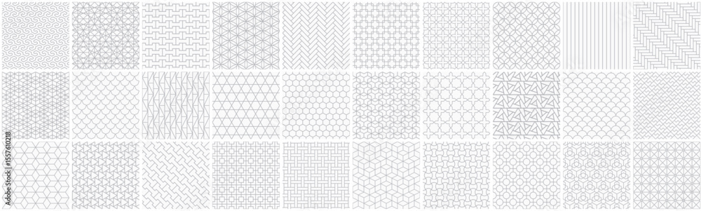 Poster collection of white and grey seamless ornamental geometric patterns - vintage design. vector repeata