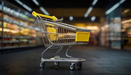 
Side View of Empty Shopping Cart in Grocery Store Aisle