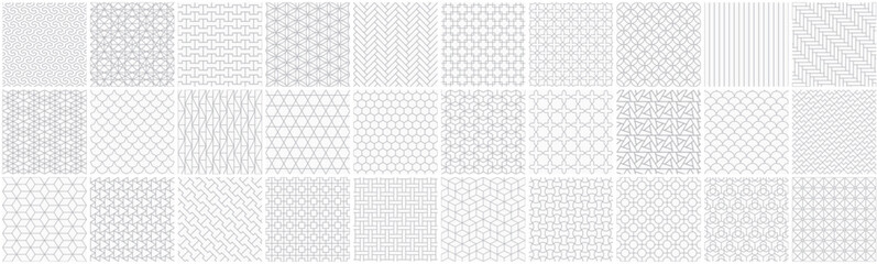 Collection of white and grey seamless ornamental geometric patterns - vintage design. Vector repeatable grid textures - monochrome symmetric ornate prints