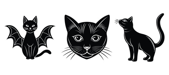 Halloween Cat with Pumpkin Lantern Dark Spooky Night Scene Vector Illustration.

