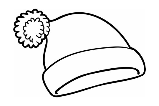 Black outline winter beanie with pompom winter hat