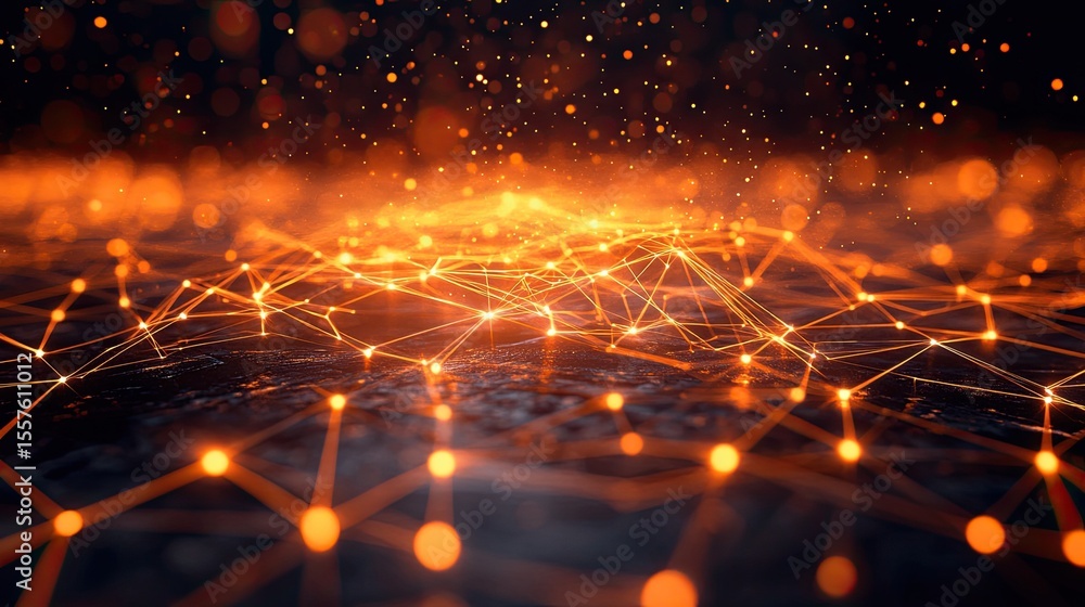 Aufkleber orange digital network design featuring glowing lines and nodes representing connectivity and modern