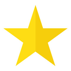 Gold star icon with long shadow on white background. 