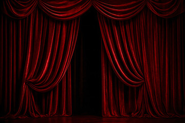Luxurious Red Stage Curtains Opening to a Dark Background