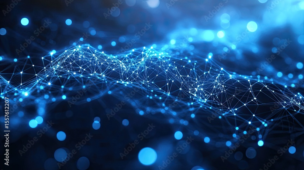 Aufkleber polygonal futuristic tech design with connected network shapes in blue tone and glowing technology b