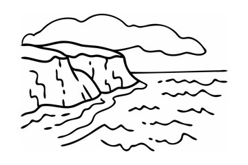 Cliffside meeting ocean waves under cloudy sky coastline