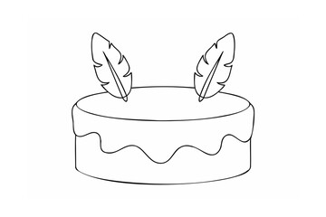 Round cake with two feathers dessert sweet