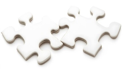 Fototapeta premium Two White Jigsaw Puzzle Pieces Interlocking Close Up