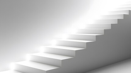 Modern White Steps Ascending to Light Abstract Staircase 3D Rendering