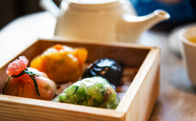 Delicate Chinese dim sum in the restaurant
