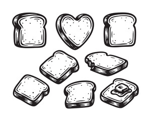 Vintage Bread Slice and Toast Icon Set in Hand Drawn Style vector