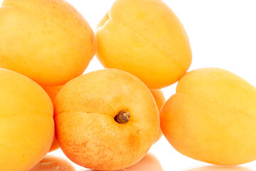 Sweet organic apricots isolated on white background, close-up.