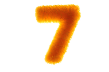 Fluffy orange number seven with glowing edges isolated on a transparent background fuzzy