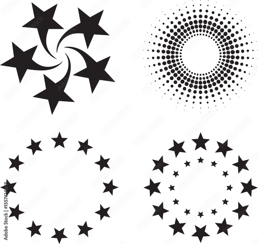 Poster starry vector elements collection of star shapes and swirls for graphic design projects a variety of