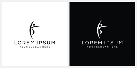 human people aerobics logo design, silhouette of a human body graphic vector icon template