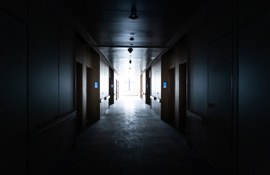 Dark empty corridor in the modern hospital