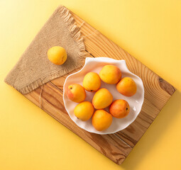 Sweet organic apricots, close-up, top view.