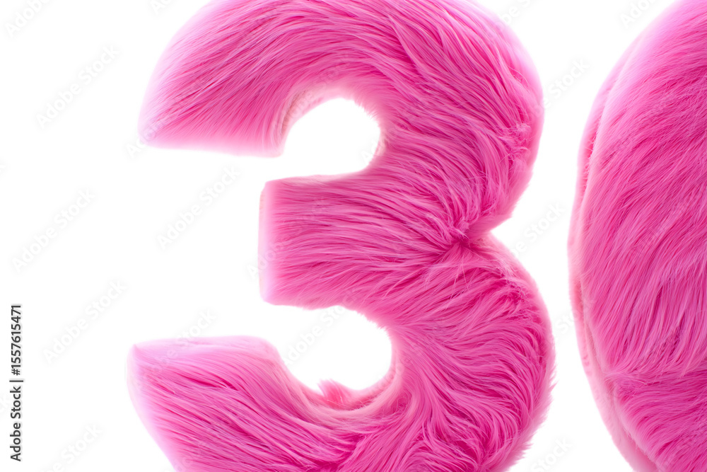 Poster fluffy pink number three and zero isolated on a transparent background image