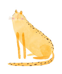 Cute Sitting Cheetah. Childish Drawing-like Vector Illustration Of Happy Leopard. Yellow Wild Cat On A White Background. Kids Room Decoration. 