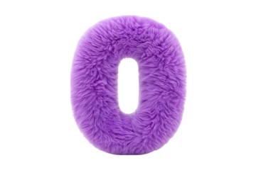 Fluffy purple letter O on black background isolated on a transparent background alphabet