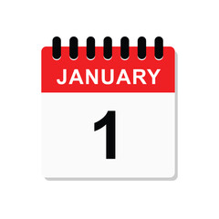 January 1, calendar icon. Calendar design vector template. New year start from 1 January. Vector illustration. 
