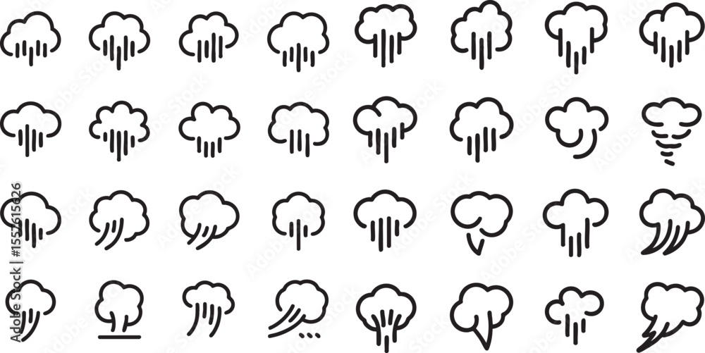 Poster set of black rain cloud icons on transparent background a collection of weather symbols for meteorol