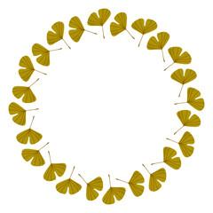 Vector isolated round frame of yellow dry autumn leaves. Border for text. Flat clipart for design
