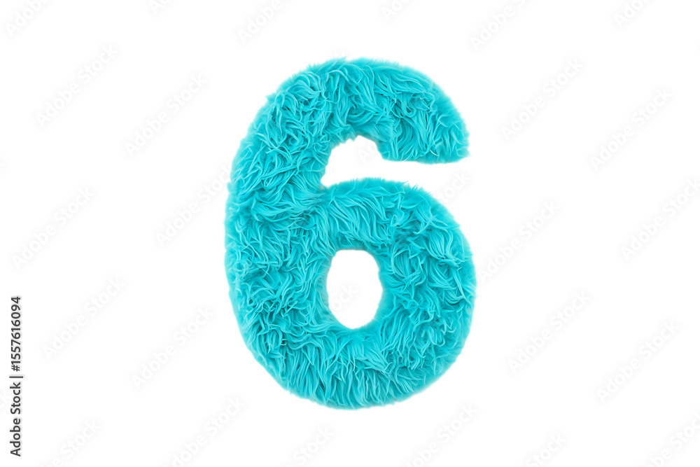 Poster fuzzy turquoise number six isolated on black isolated on a transparent background texture