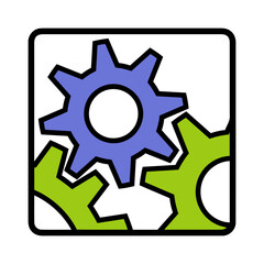 Gear icon vector illustration showing a 3D metallic cogwheel used in technology and machinery design