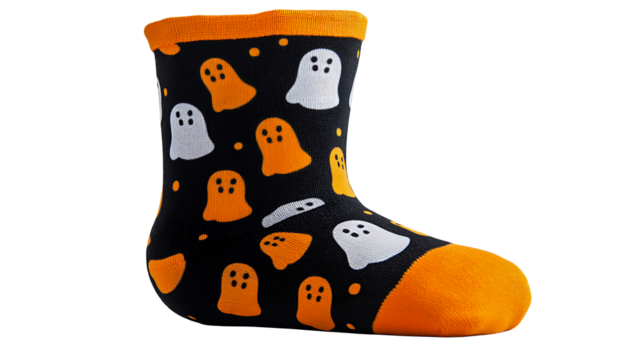 Halloween ghost socks cute spooky festive apparel orange black themed sock for autumn season fun isolated on transparent background