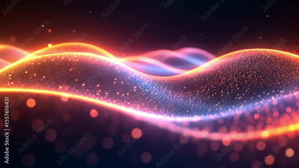 Poster Abstract Dynamic Waves: A captivating display of dynamic, flowing waves composed of shimmering particles, illuminated with vibrant hues, representing energy and data flow.