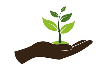 Green plant growing from a caring hand symbolizing sustainability and growth. Eco friendly concept showing nature, support, and environmental responsibility. Ideal for green energy, ecology