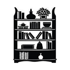 Classic wooden bookshelf silhouette with five full shelves perfect for library or study room decor