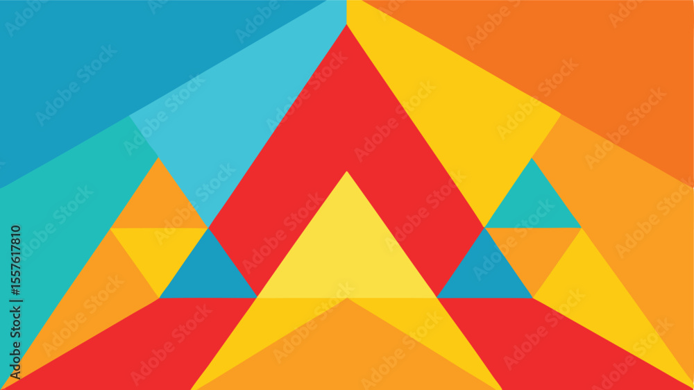Poster abstract geometric composition of colorful triangles and shapes on a white background