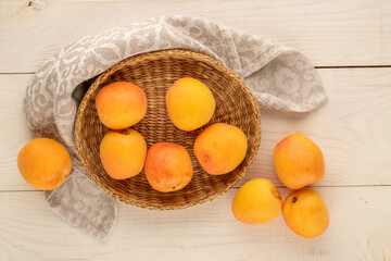 Sweet organic apricots, close-up, top view.