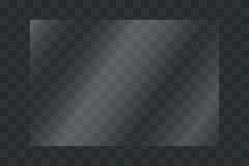 Glass plate on transparent background. Glass texture with glares and light effect