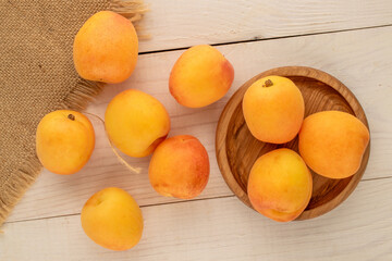 Sweet organic apricots, close-up, top view.