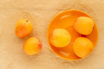 Sweet organic apricots, close-up, top view.