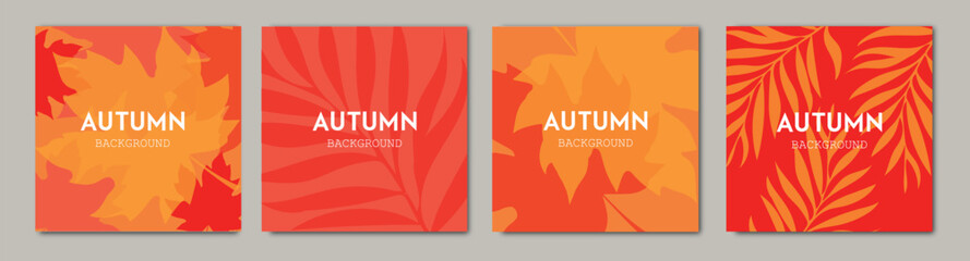 Set of autumn floral backgrounds with orange and red  lives. For SALE banner, wedding invitation card, posters, cover design templates, social media stories wallpapers